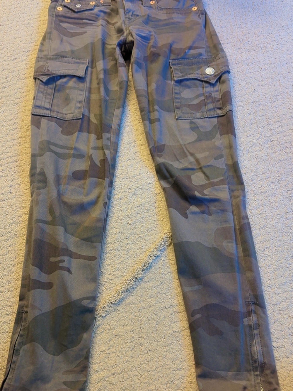 True Religion Women's Skinny Camo Cargo Pants in Olive/Gray